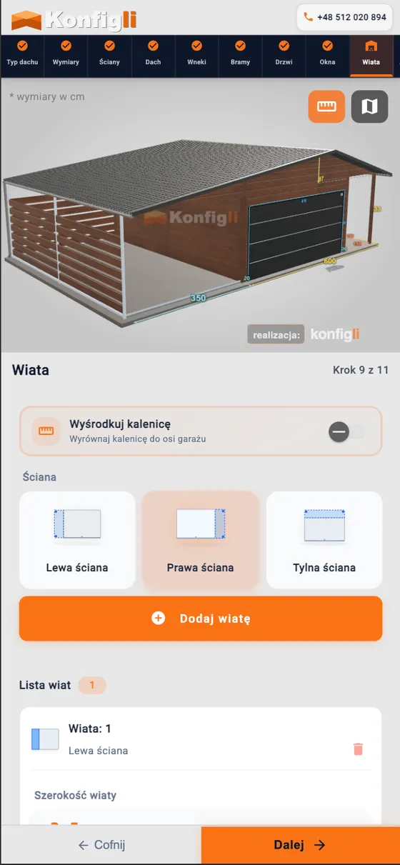 Konfigurator garaży blaszanych, podgląd 1