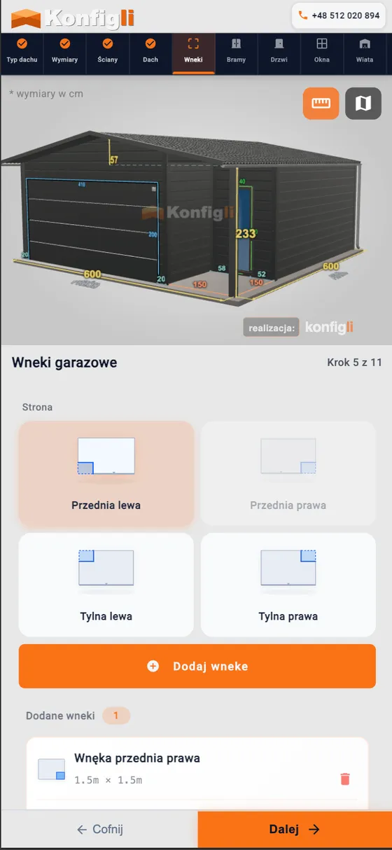 Konfigurator garaży blaszanych, podgląd 2