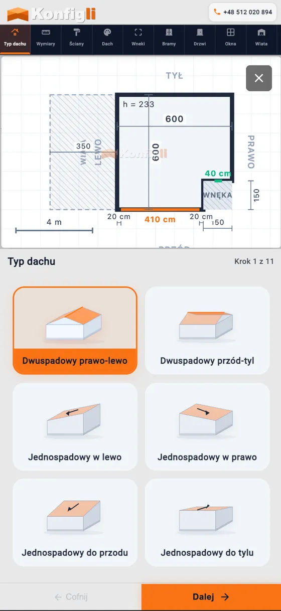 Konfigurator garaży blaszanych, podgląd 3