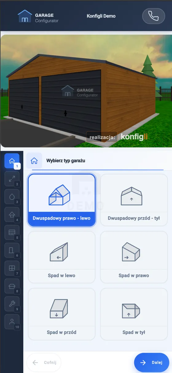 Konfigurator garaży blaszanych, podgląd 4