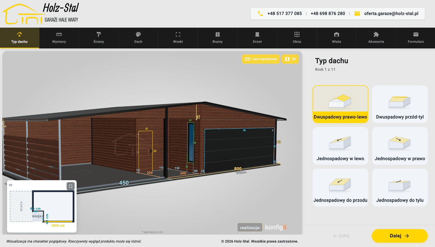 Konfigurator 3D, realizacja Holz-Stal