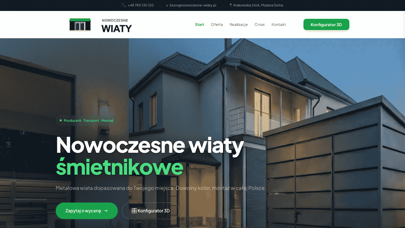 Konfigurator 3D - realizacja Nowoczesne Wiaty