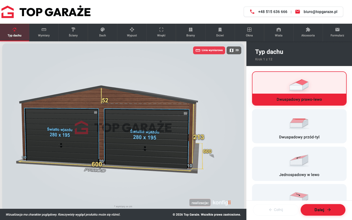 Konfigurator 3D, realizacja TOP Garaże