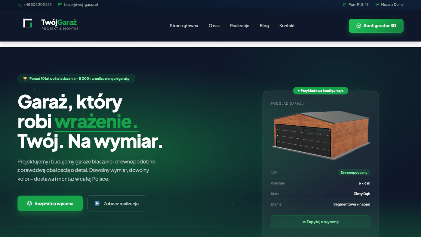 Konfigurator 3D - realizacja Twój Garaż